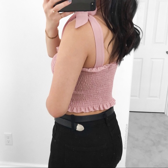 ❤️CLEARANCE❤️ pink ruffle tie sleeves smocked top - Picture 3 of 3